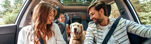 Family in car with dog